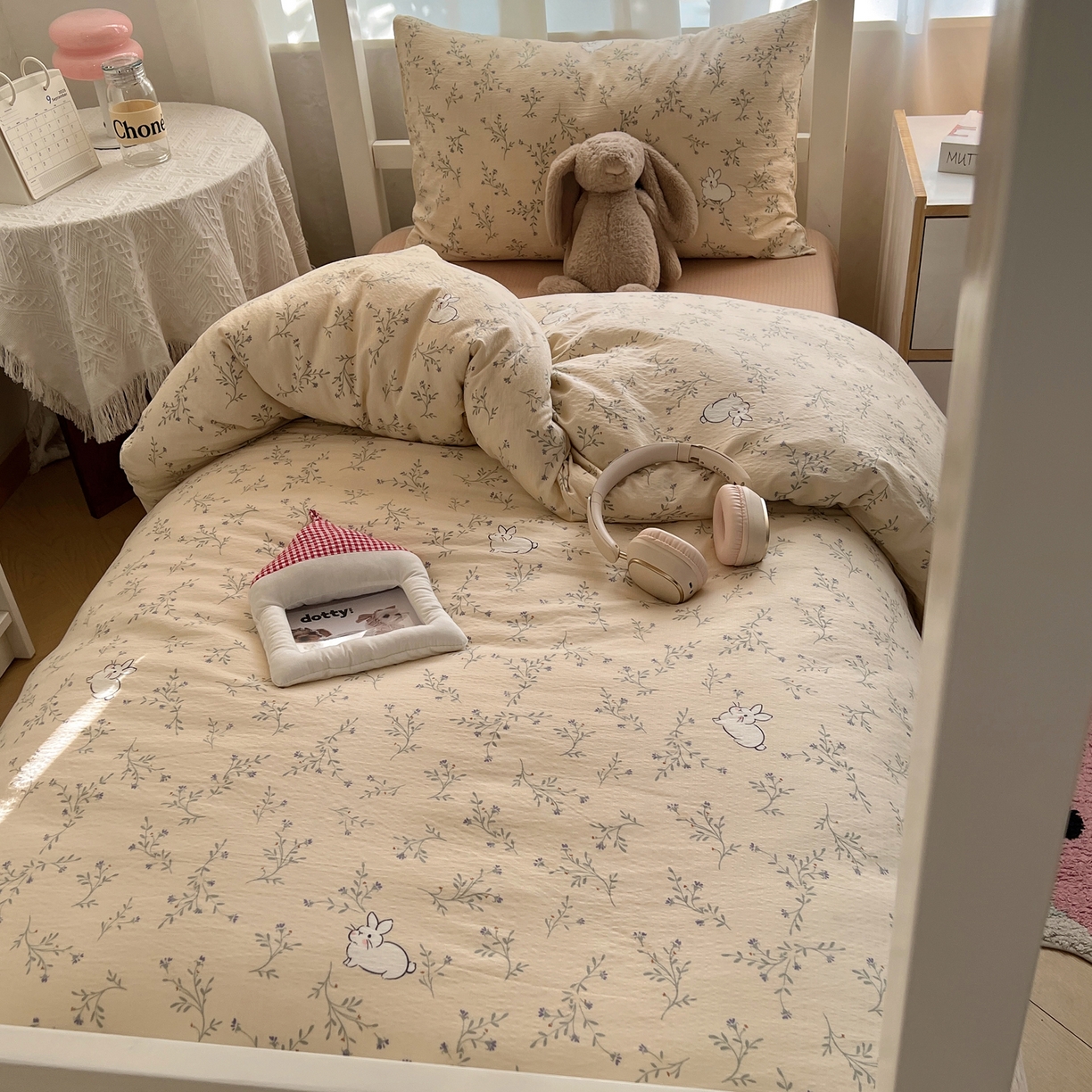 91家纺网 家纺一手货源 找家纺 韩巢家纺 2025新款双层纱学生季床铺单件被套宿舍寝室上下铺三件套 森田野园