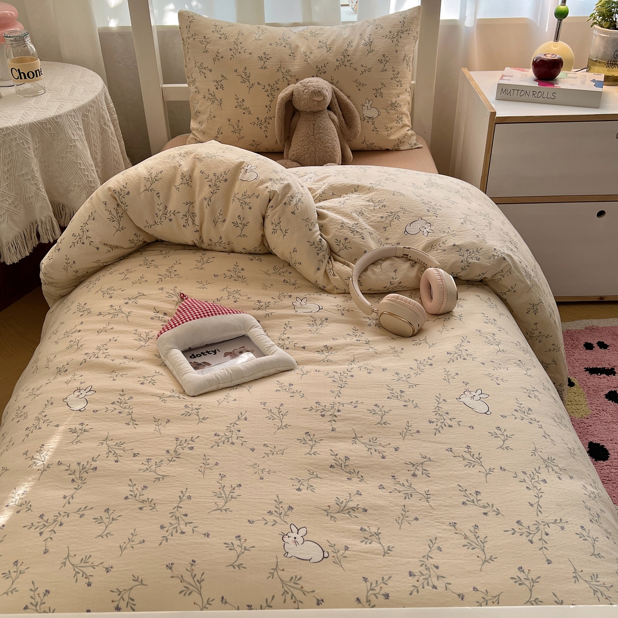 91家纺网 家纺一手货源 找家纺 韩巢家纺 2025新款双层纱学生季床铺单件被套宿舍寝室上下铺三件套 森田野园