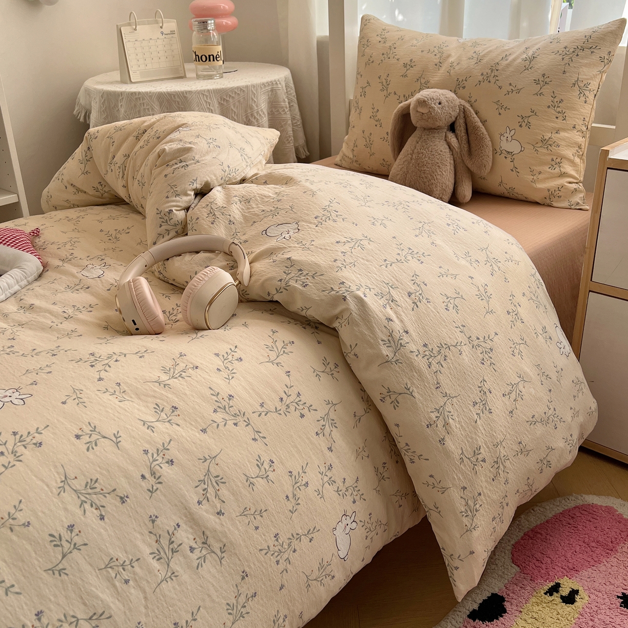 91家纺网 家纺一手货源 找家纺 韩巢家纺 2025新款双层纱学生季床铺单件被套宿舍寝室上下铺三件套 森田野园