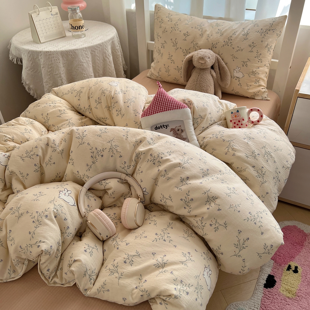 91家纺网 家纺一手货源 找家纺 韩巢家纺 2025新款双层纱学生季床铺单件被套宿舍寝室上下铺三件套 森田野园