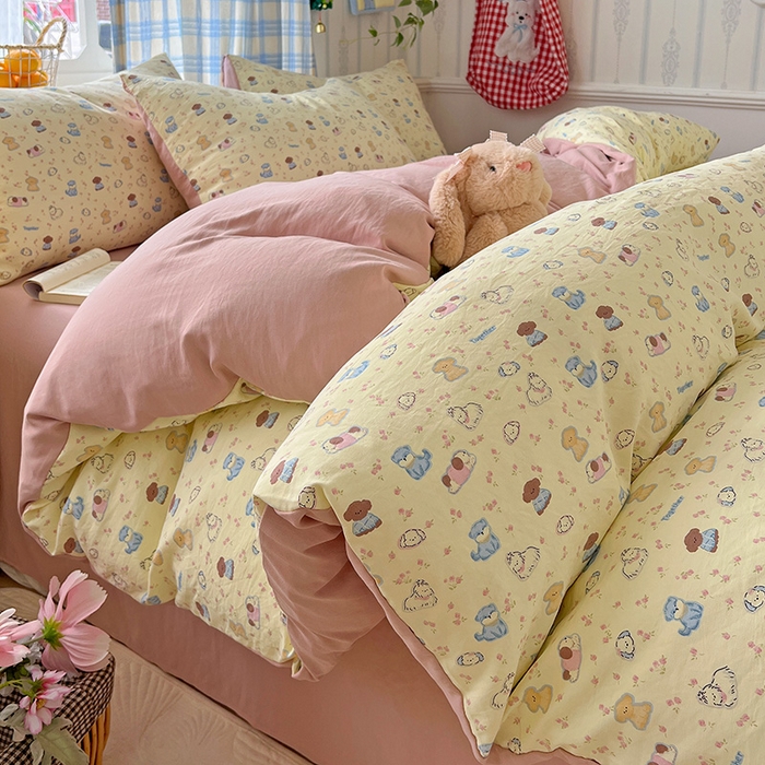 名品家纺 2025新款加厚高克重人字纹优卡棉双层纱提花四件套（提供买家秀） 泡芙小狗