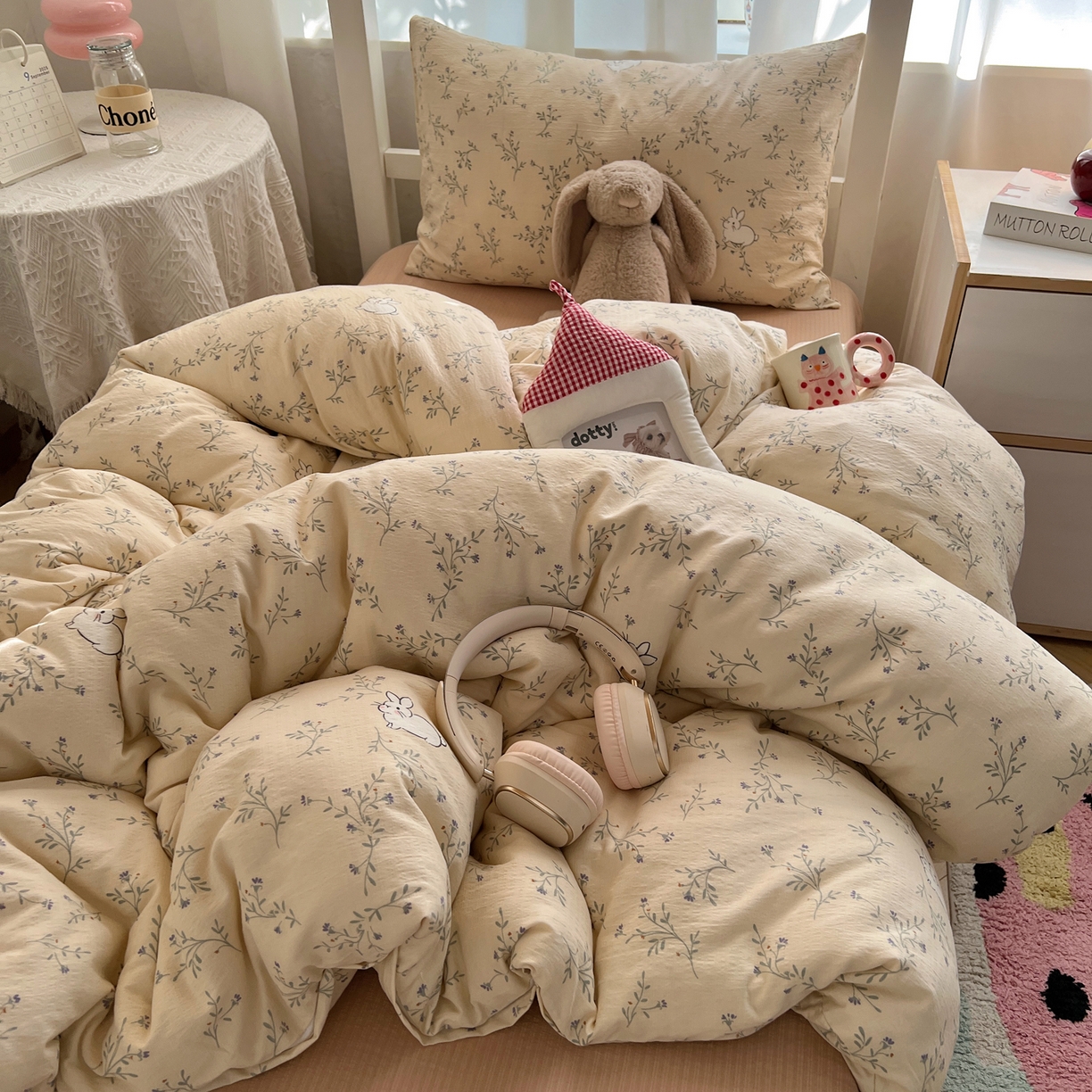 91家纺网 家纺一手货源 找家纺 韩巢家纺 2025新款双层纱学生季床铺单件被套宿舍寝室上下铺三件套 森田野园