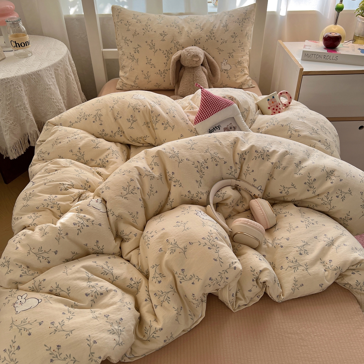 91家纺网 家纺一手货源 找家纺 韩巢家纺 2025新款双层纱学生季床铺单件被套宿舍寝室上下铺三件套 森田野园