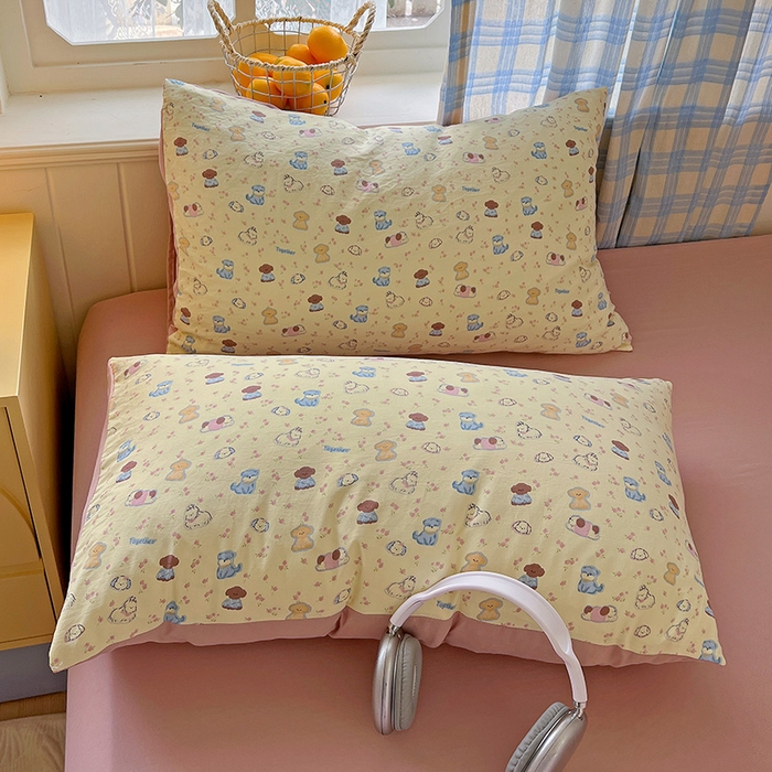 91家纺网 家纺一手货源 找家纺 名品家纺 2025新款加厚高克重人字纹优卡棉双层纱提花四件套（提供买家秀） 泡芙小狗