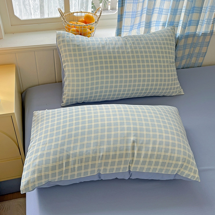 91家纺网 家纺一手货源 找家纺 名品家纺 2025新款加厚高克重人字纹优卡棉双层纱提花四件套（提供买家秀） 曲奇饼干-蓝