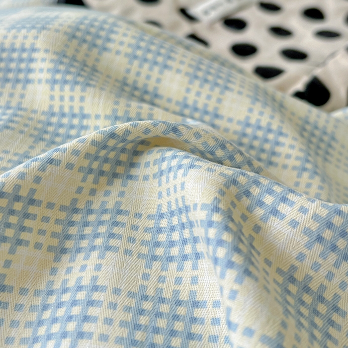 91家纺网 家纺一手货源 找家纺 名品家纺 2025新款加厚高克重人字纹优卡棉双层纱提花四件套（提供买家秀） 曲奇饼干-蓝