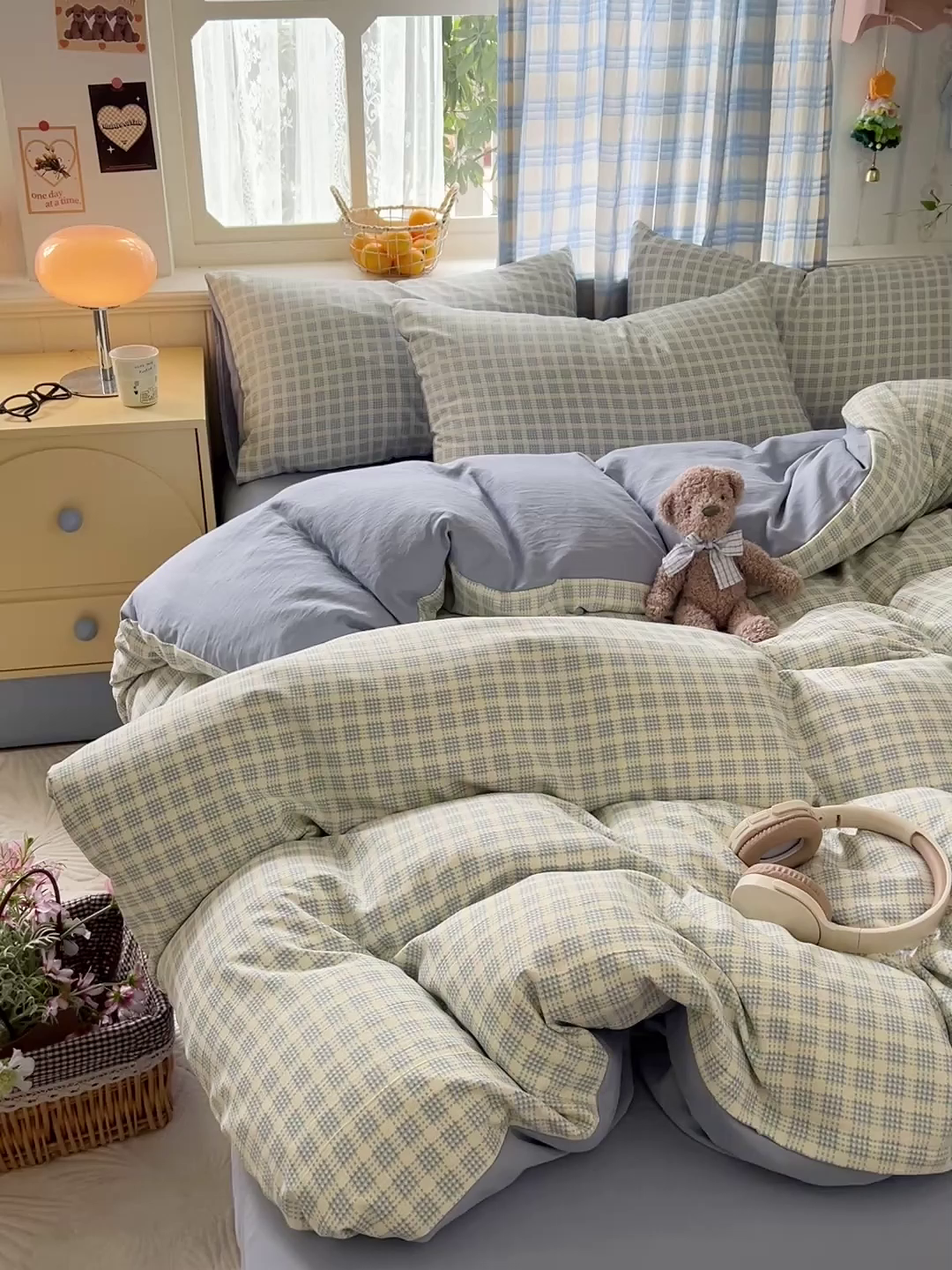 91家纺网 家纺一手货源 找家纺 名品家纺 2025新款加厚高克重人字纹优卡棉双层纱提花四件套（提供买家秀） 曲奇饼干-蓝