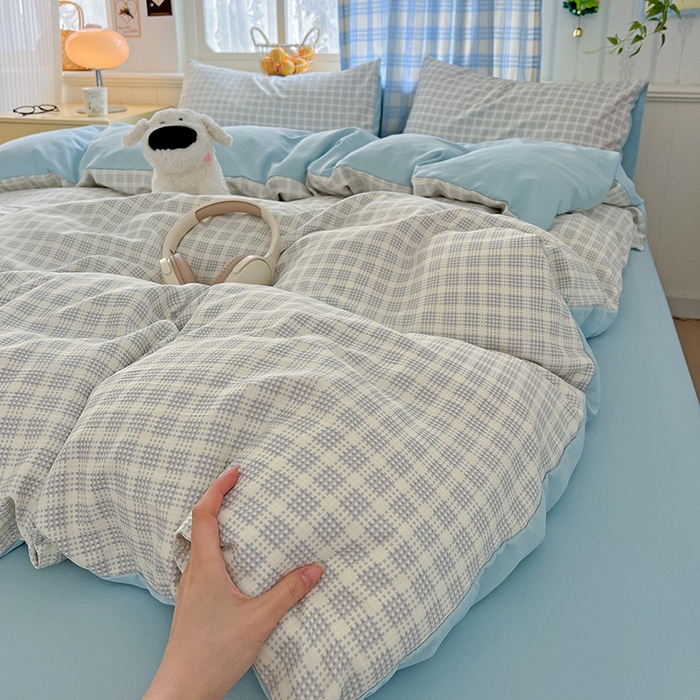 91家纺网 家纺一手货源 找家纺 名品家纺 2025新款加厚高克重人字纹优卡棉双层纱提花四件套（提供买家秀） 曲奇饼干-绿