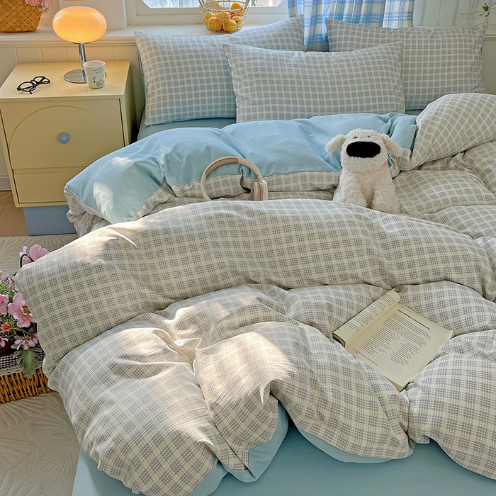 91家纺网 家纺一手货源 找家纺 名品家纺 2025新款加厚高克重人字纹优卡棉双层纱提花四件套（提供买家秀） 曲奇饼干-绿