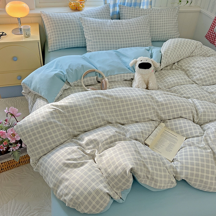 91家纺网 家纺一手货源 找家纺 名品家纺 2025新款加厚高克重人字纹优卡棉双层纱提花四件套（提供买家秀） 曲奇饼干-绿