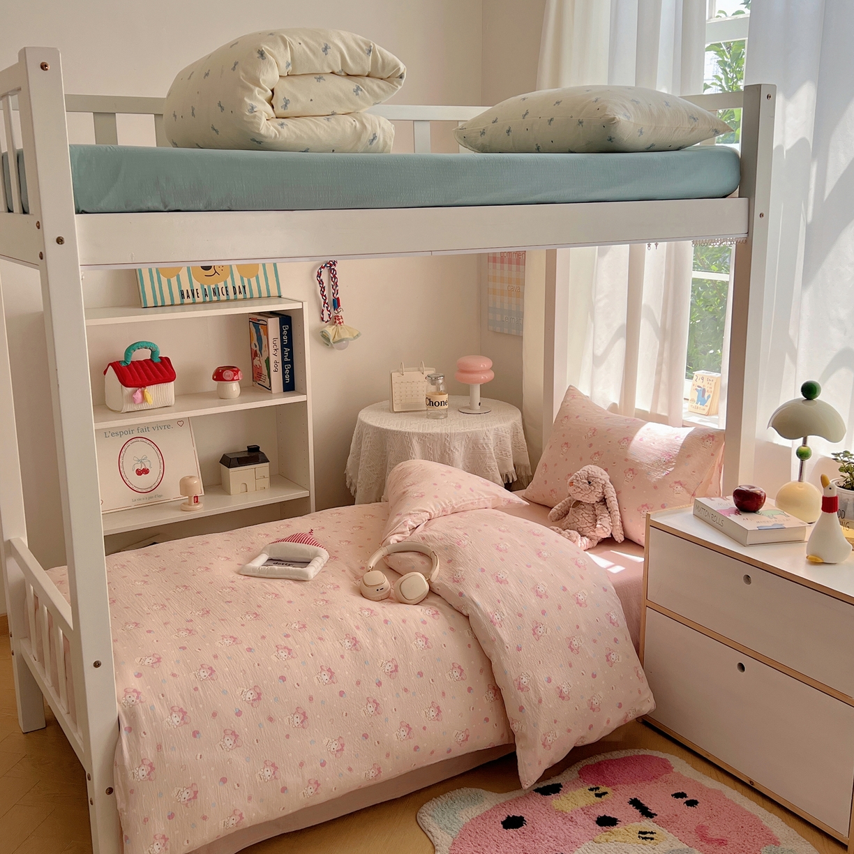 91家纺网 家纺一手货源 找家纺 韩巢家纺 2025新款双层纱学生季床铺单件被套宿舍寝室上下铺三件套 小美冰激凌