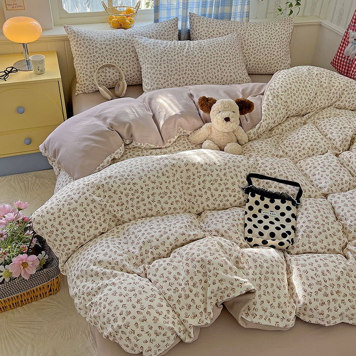 91家纺网 家纺一手货源 找家纺 名品家纺 2025新款加厚高克重人字纹优卡棉双层纱提花四件套（提供买家秀） 颂媛