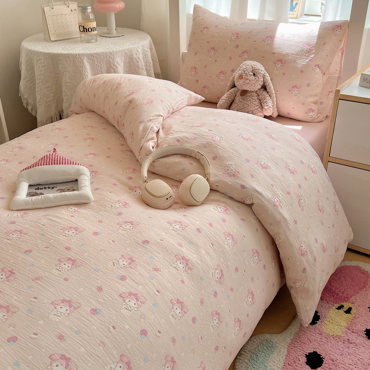 91家纺网 家纺一手货源 找家纺 韩巢家纺 2025新款双层纱学生季床铺单件被套宿舍寝室上下铺三件套 小美冰激凌