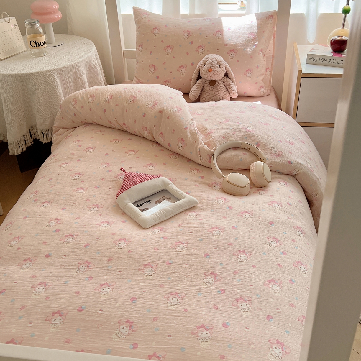 91家纺网 家纺一手货源 找家纺 韩巢家纺 2025新款双层纱学生季床铺单件被套宿舍寝室上下铺三件套 小美冰激凌