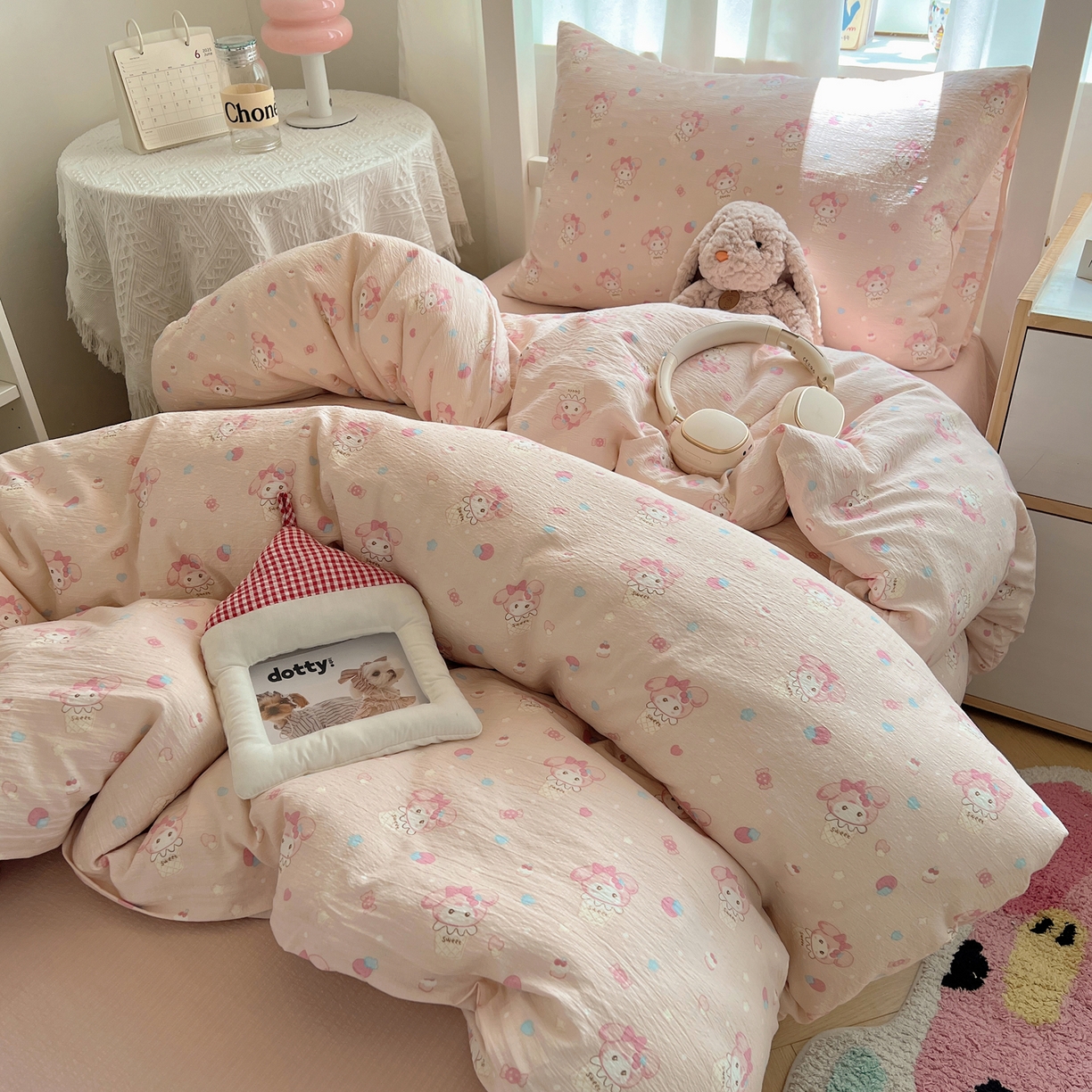 91家纺网 家纺一手货源 找家纺 韩巢家纺 2025新款双层纱学生季床铺单件被套宿舍寝室上下铺三件套 小美冰激凌