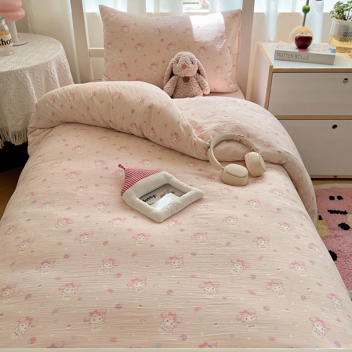 91家纺网 家纺一手货源 找家纺 韩巢家纺 2025新款双层纱学生季床铺单件被套宿舍寝室上下铺三件套 小美冰激凌