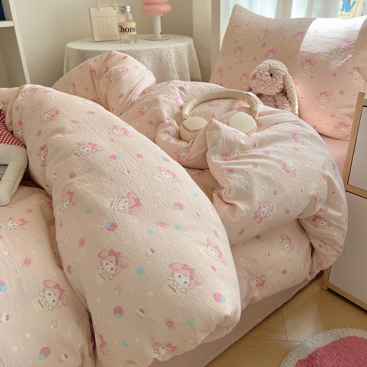 91家纺网 家纺一手货源 找家纺 韩巢家纺 2025新款双层纱学生季床铺单件被套宿舍寝室上下铺三件套 小美冰激凌