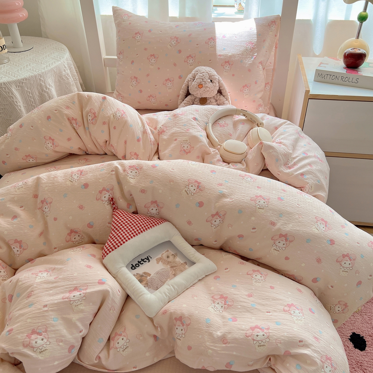 91家纺网 家纺一手货源 找家纺 韩巢家纺 2025新款双层纱学生季床铺单件被套宿舍寝室上下铺三件套 小美冰激凌