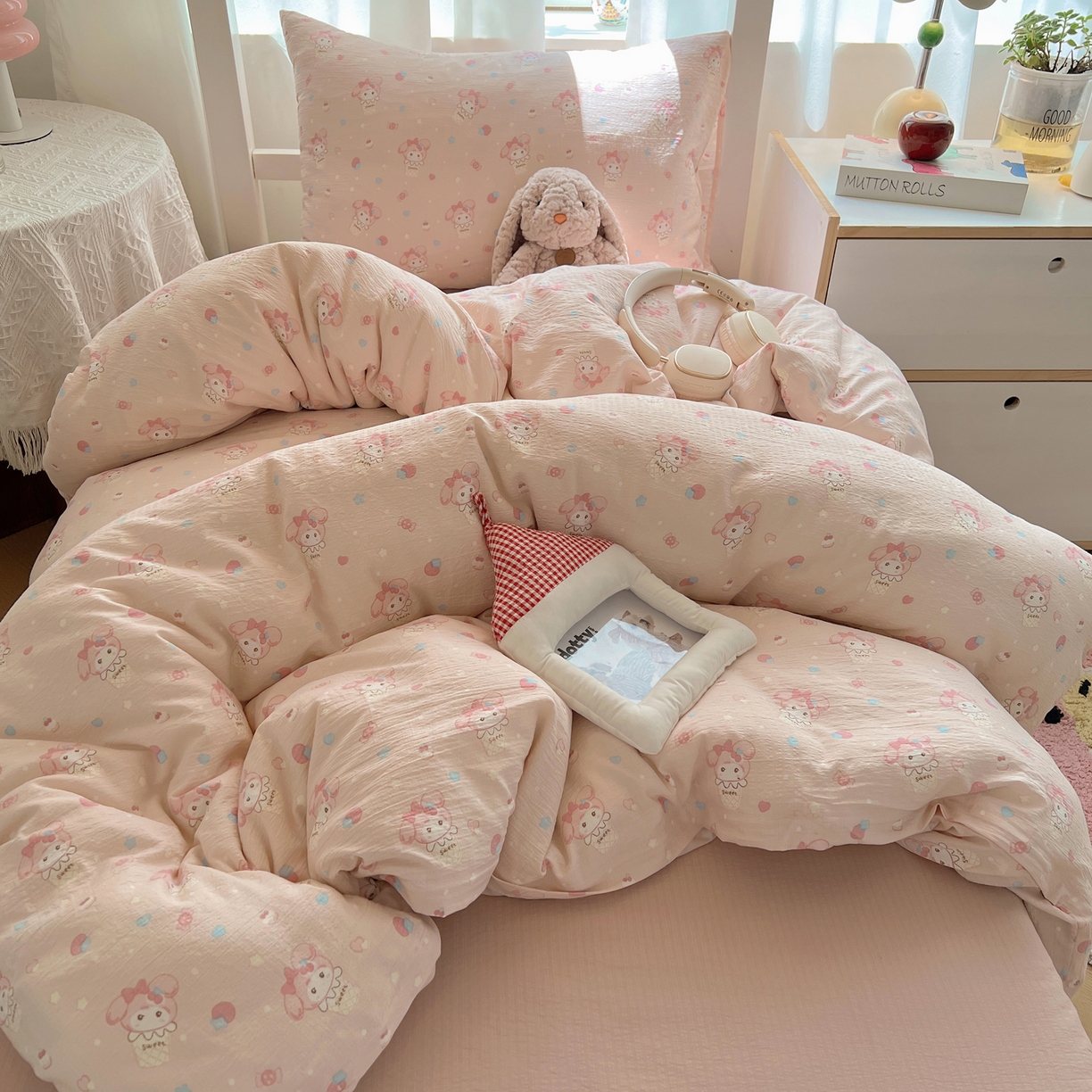 91家纺网 家纺一手货源 找家纺 韩巢家纺 2025新款双层纱学生季床铺单件被套宿舍寝室上下铺三件套 小美冰激凌