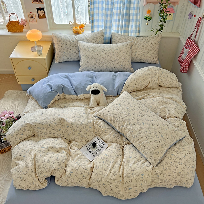 91家纺网 家纺一手货源 找家纺 名品家纺 2025新款加厚高克重人字纹优卡棉双层纱提花四件套（提供买家秀） 晚安