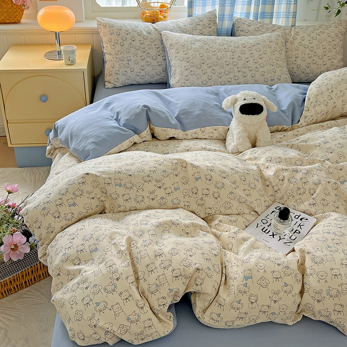 91家纺网 家纺一手货源 找家纺 名品家纺 2025新款加厚高克重人字纹优卡棉双层纱提花四件套（提供买家秀） 晚安