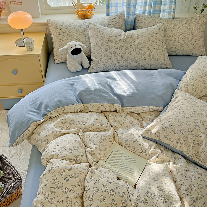 91家纺网 家纺一手货源 找家纺 名品家纺 2025新款加厚高克重人字纹优卡棉双层纱提花四件套（提供买家秀） 晚安