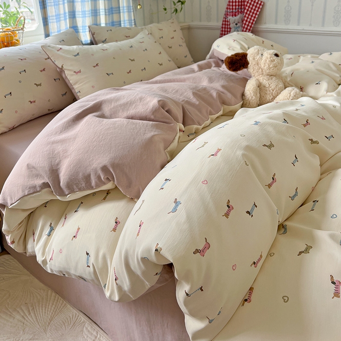 91家纺网 家纺一手货源 找家纺 名品家纺 2025新款加厚高克重人字纹优卡棉双层纱提花四件套（提供买家秀） 汪汪队