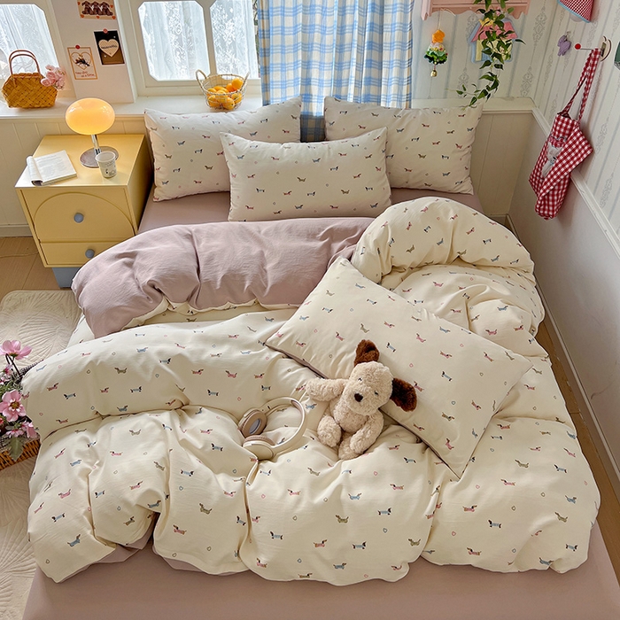 91家纺网 家纺一手货源 找家纺 名品家纺 2025新款加厚高克重人字纹优卡棉双层纱提花四件套（提供买家秀） 汪汪队