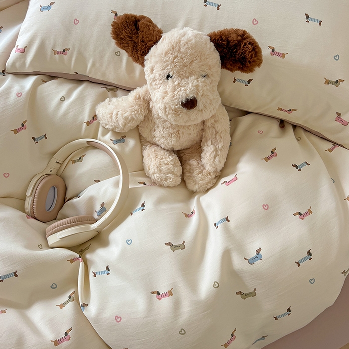 91家纺网 家纺一手货源 找家纺 名品家纺 2025新款加厚高克重人字纹优卡棉双层纱提花四件套（提供买家秀） 汪汪队