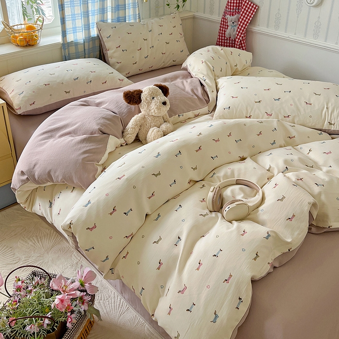 91家纺网 家纺一手货源 找家纺 名品家纺 2025新款加厚高克重人字纹优卡棉双层纱提花四件套（提供买家秀） 汪汪队