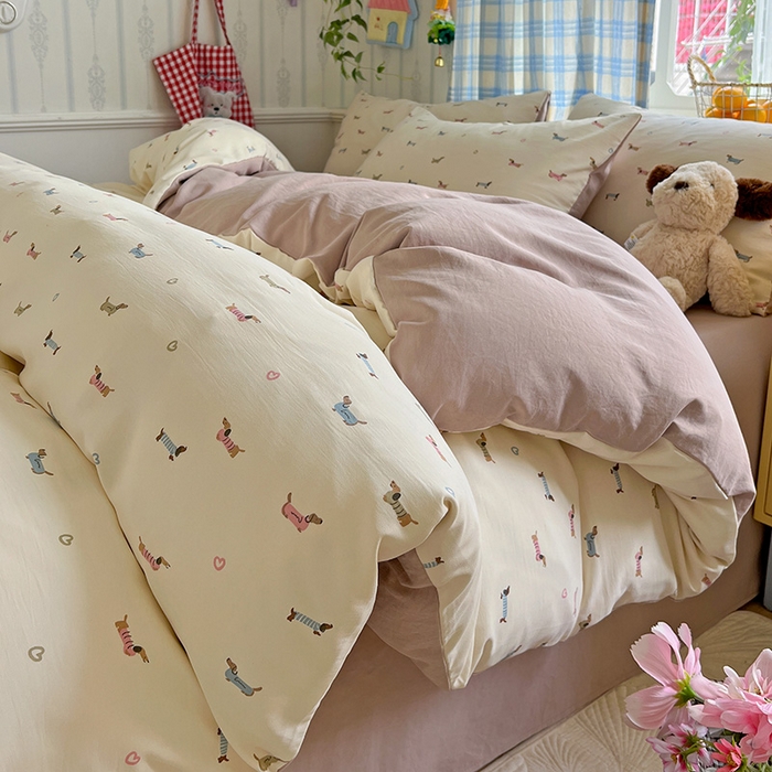 91家纺网 家纺一手货源 找家纺 名品家纺 2025新款加厚高克重人字纹优卡棉双层纱提花四件套（提供买家秀） 汪汪队