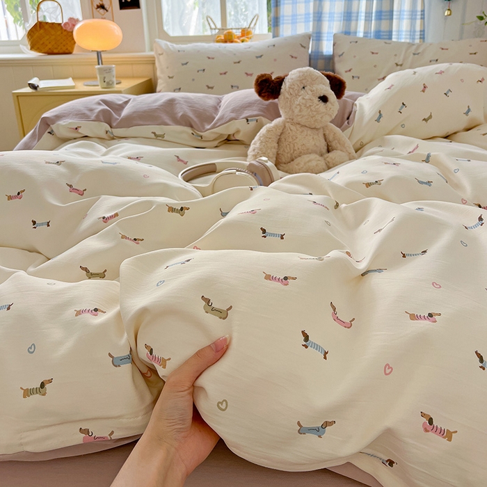 91家纺网 家纺一手货源 找家纺 名品家纺 2025新款加厚高克重人字纹优卡棉双层纱提花四件套（提供买家秀） 汪汪队