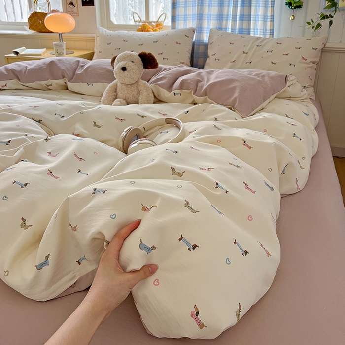 91家纺网 家纺一手货源 找家纺 名品家纺 2025新款加厚高克重人字纹优卡棉双层纱提花四件套（提供买家秀） 汪汪队