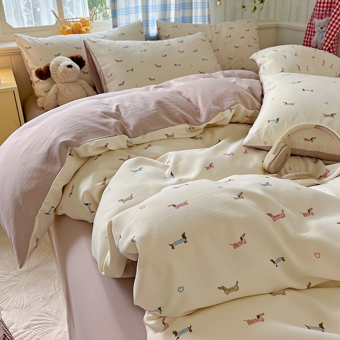 91家纺网 家纺一手货源 找家纺 名品家纺 2025新款加厚高克重人字纹优卡棉双层纱提花四件套（提供买家秀） 汪汪队