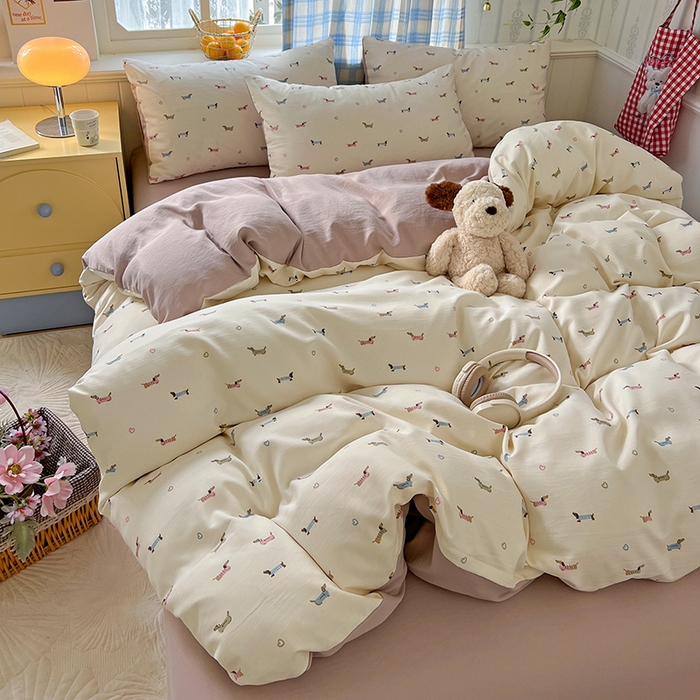 91家纺网 家纺一手货源 找家纺 名品家纺 2025新款加厚高克重人字纹优卡棉双层纱提花四件套（提供买家秀） 汪汪队