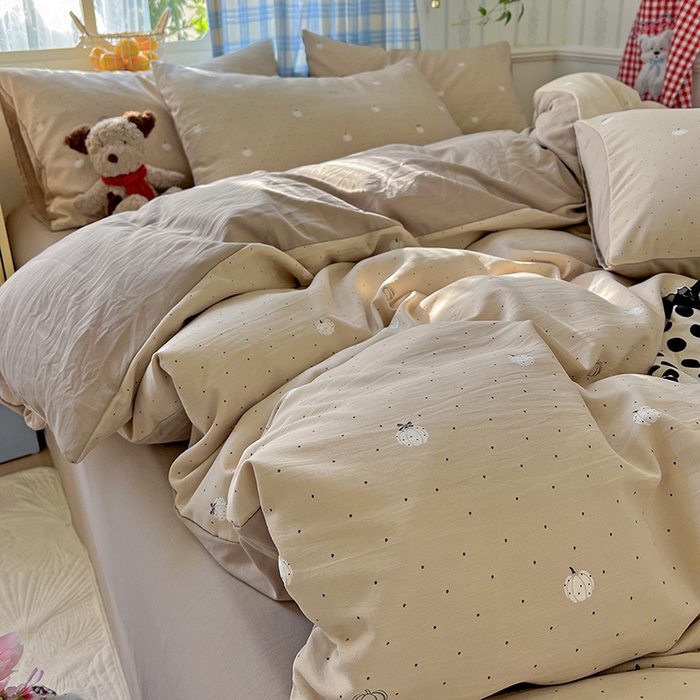 91家纺网 家纺一手货源 找家纺 名品家纺 2025新款加厚高克重人字纹优卡棉双层纱提花四件套（提供买家秀） 小南瓜