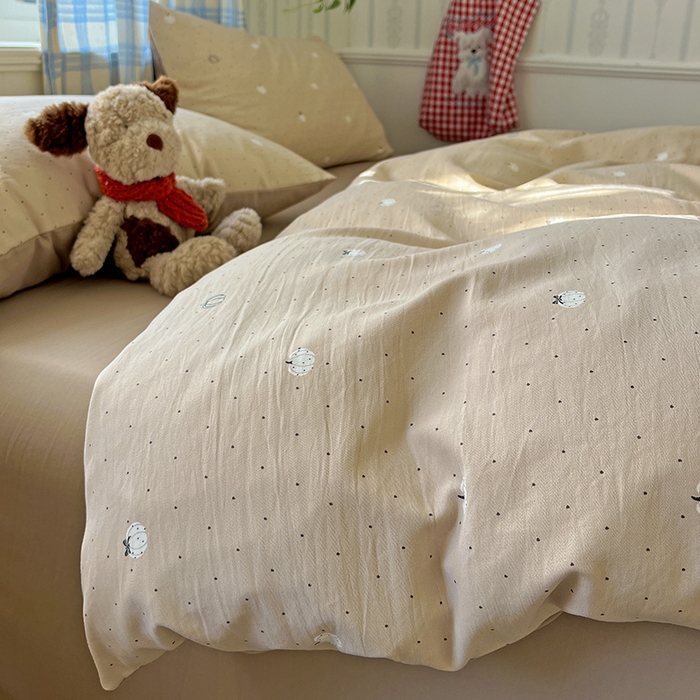 91家纺网 家纺一手货源 找家纺 名品家纺 2025新款加厚高克重人字纹优卡棉双层纱提花四件套（提供买家秀） 小南瓜