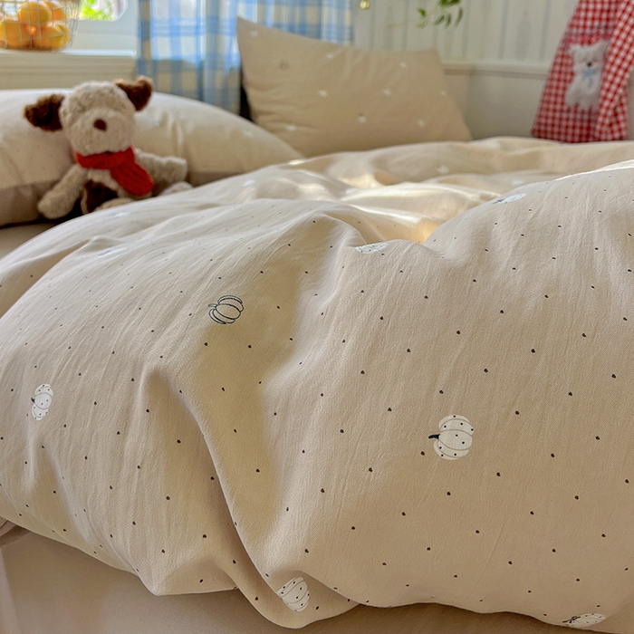 91家纺网 家纺一手货源 找家纺 名品家纺 2025新款加厚高克重人字纹优卡棉双层纱提花四件套（提供买家秀） 小南瓜