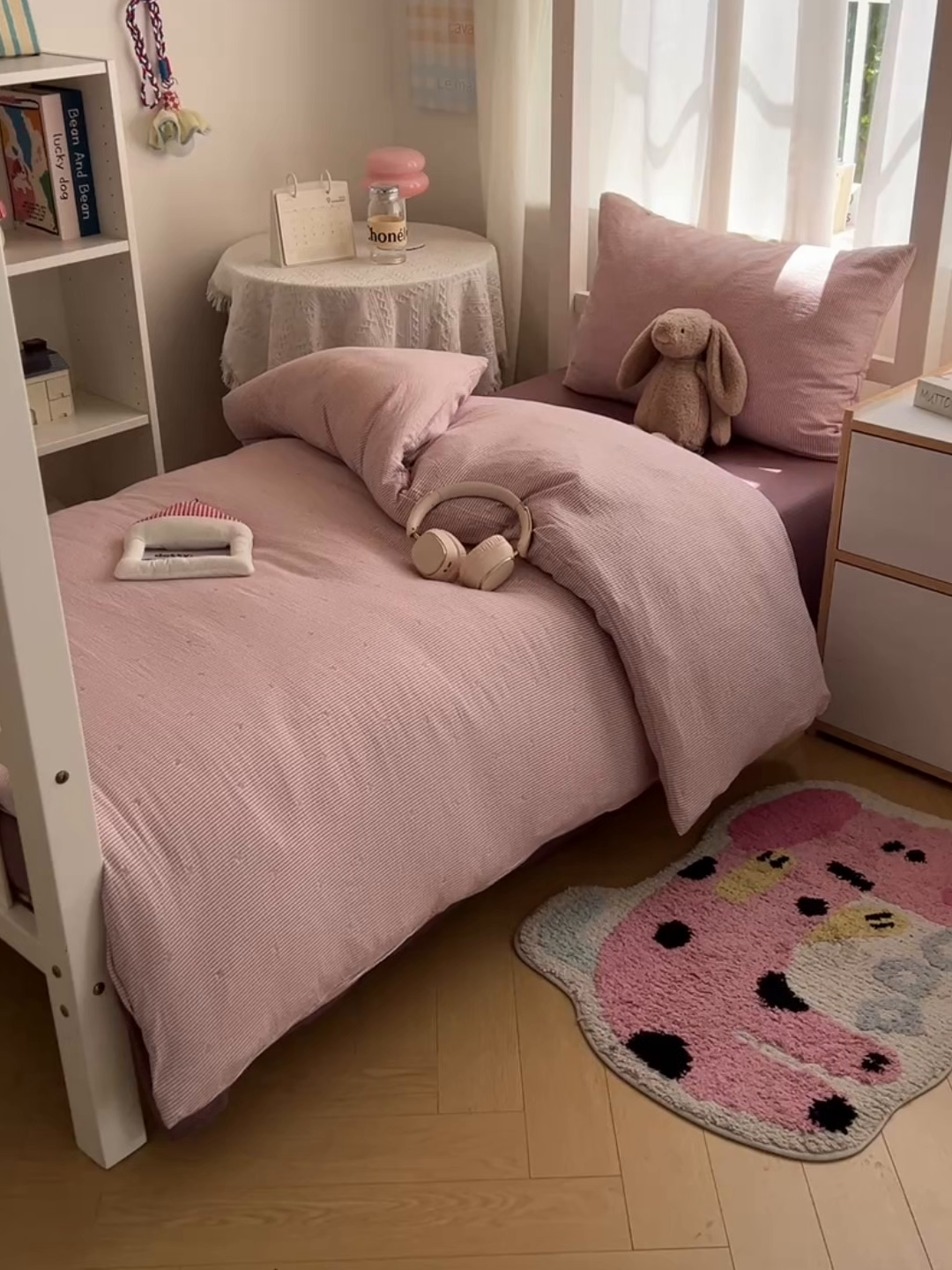 91家纺网 家纺一手货源 找家纺 韩巢家纺 2025新款双层纱学生季床铺单件被套宿舍寝室上下铺三件套 紫倾心