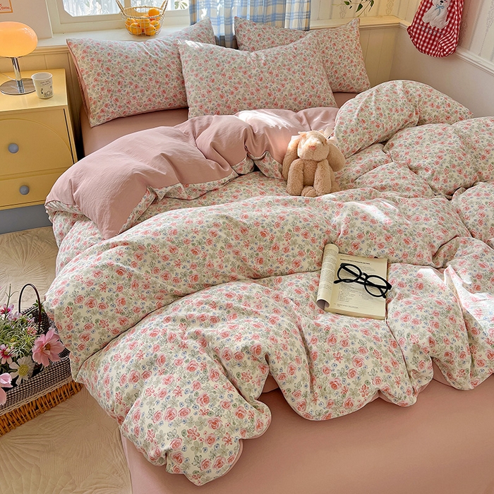 91家纺网 家纺一手货源 找家纺 名品家纺 2025新款加厚高克重人字纹优卡棉双层纱提花四件套（提供买家秀） 小月野