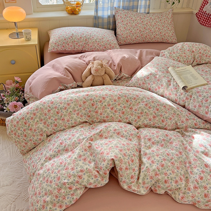 91家纺网 家纺一手货源 找家纺 名品家纺 2025新款加厚高克重人字纹优卡棉双层纱提花四件套（提供买家秀） 小月野