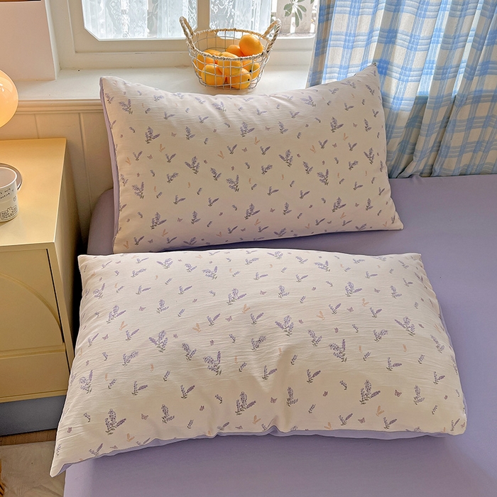 91家纺网 家纺一手货源 找家纺 名品家纺 2025新款加厚高克重人字纹优卡棉双层纱提花四件套（提供买家秀） 薰衣草