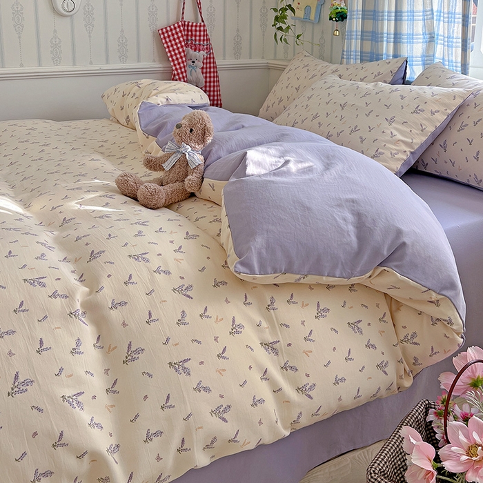 91家纺网 家纺一手货源 找家纺 名品家纺 2025新款加厚高克重人字纹优卡棉双层纱提花四件套（提供买家秀） 薰衣草