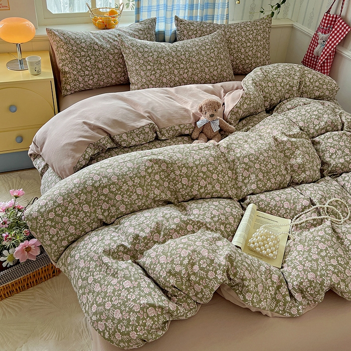 91家纺网 家纺一手货源 找家纺 名品家纺 2025新款加厚高克重人字纹优卡棉双层纱提花四件套（提供买家秀） 野菊