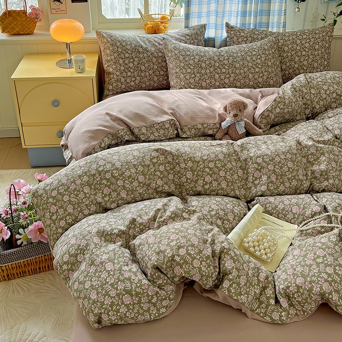 91家纺网 家纺一手货源 找家纺 名品家纺 2025新款加厚高克重人字纹优卡棉双层纱提花四件套（提供买家秀） 野菊