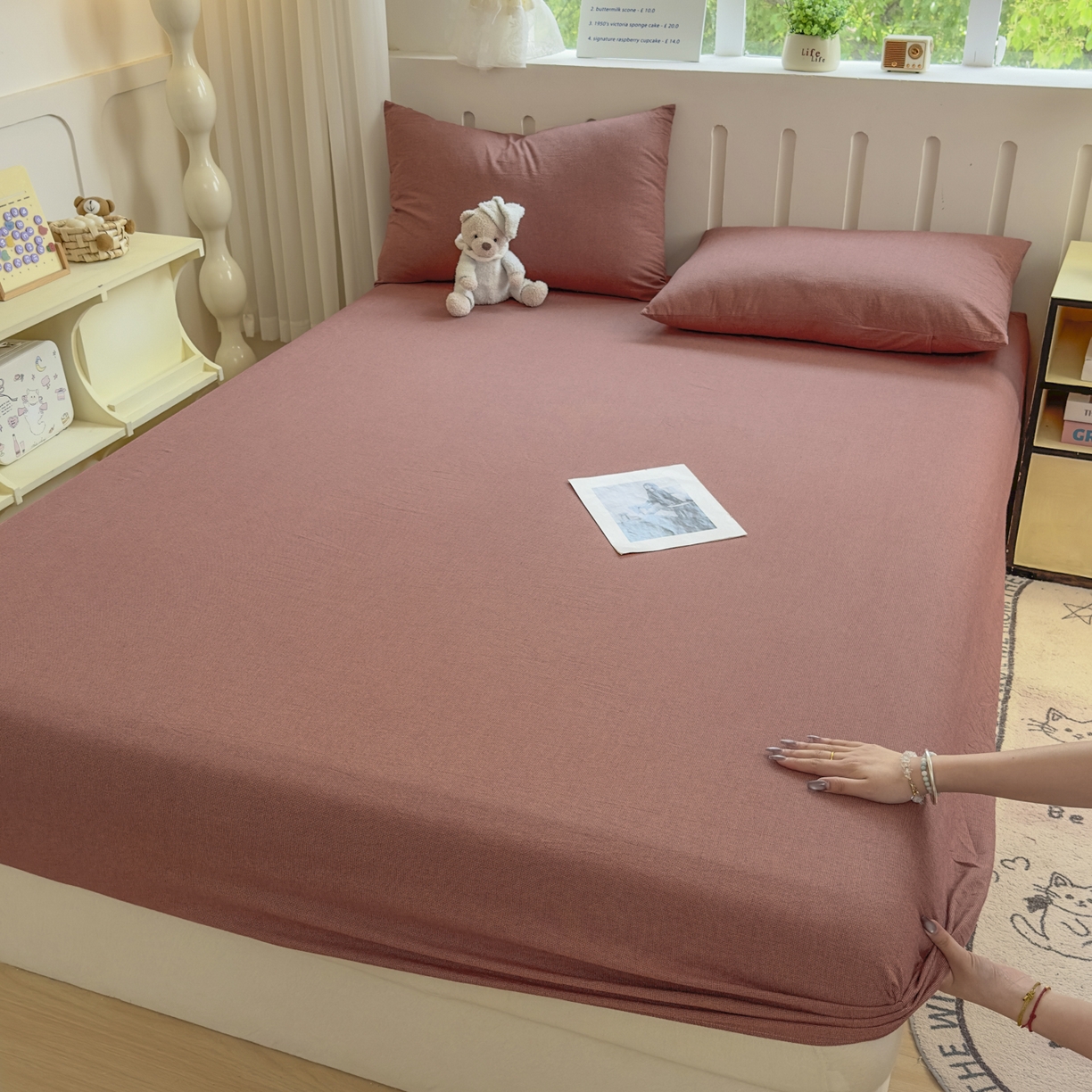 91家纺网 家纺一手货源 找家纺 晚依家纺 2025新款A类色织全棉水洗棉床单单件纯棉格子纯色学生宿舍定制定做 纯棉素-红