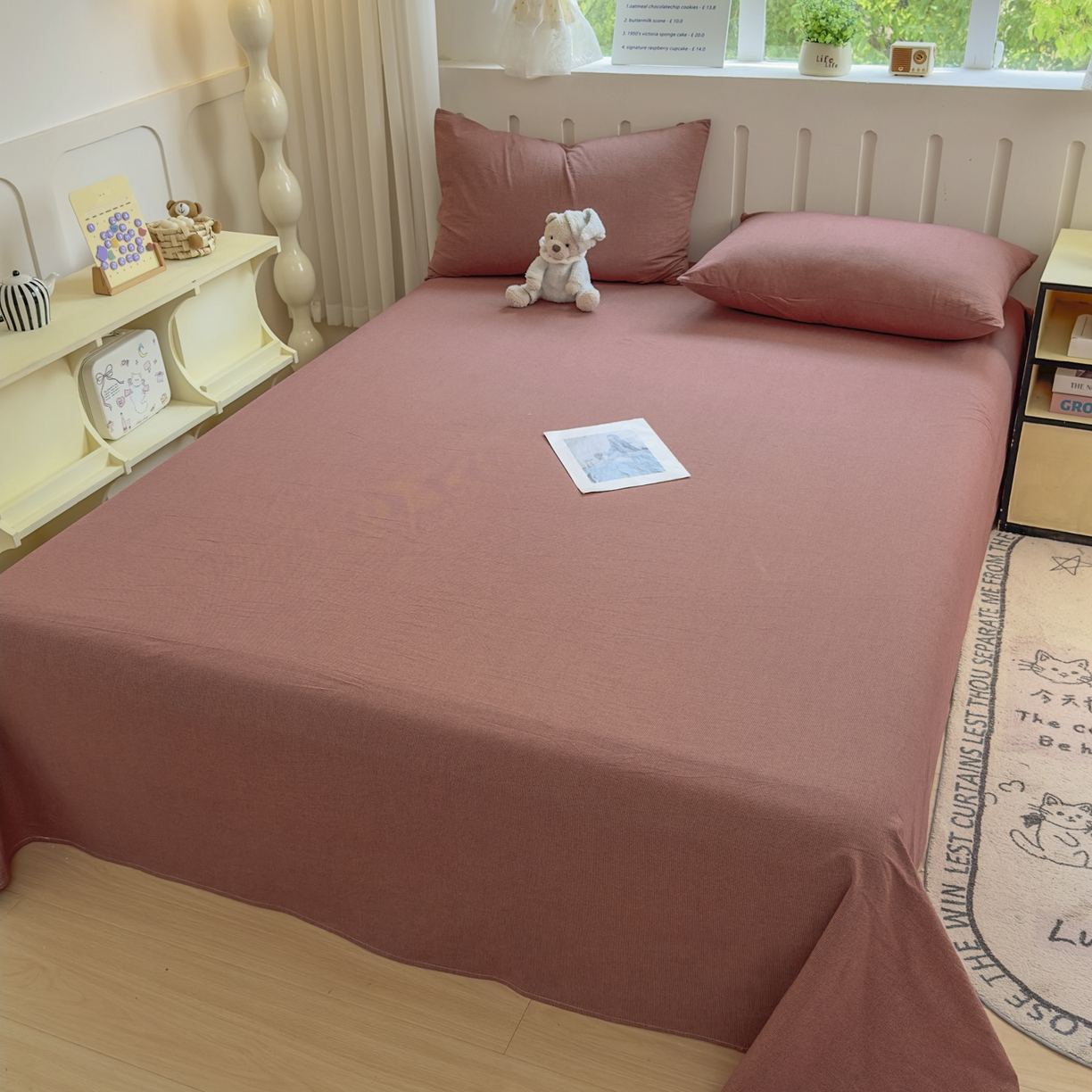 91家纺网 家纺一手货源 找家纺 晚依家纺 2025新款A类色织全棉水洗棉床单单件纯棉格子纯色学生宿舍定制定做 纯棉素-红