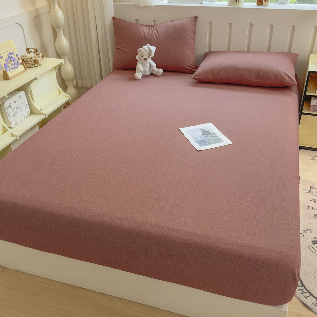 91家纺网 家纺一手货源 找家纺 晚依家纺 2025新款A类色织全棉水洗棉床单单件纯棉格子纯色学生宿舍定制定做 纯棉素-红