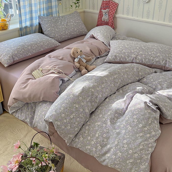 91家纺网 家纺一手货源 找家纺 名品家纺 2025新款加厚高克重人字纹优卡棉双层纱提花四件套（提供买家秀） 紫色花香