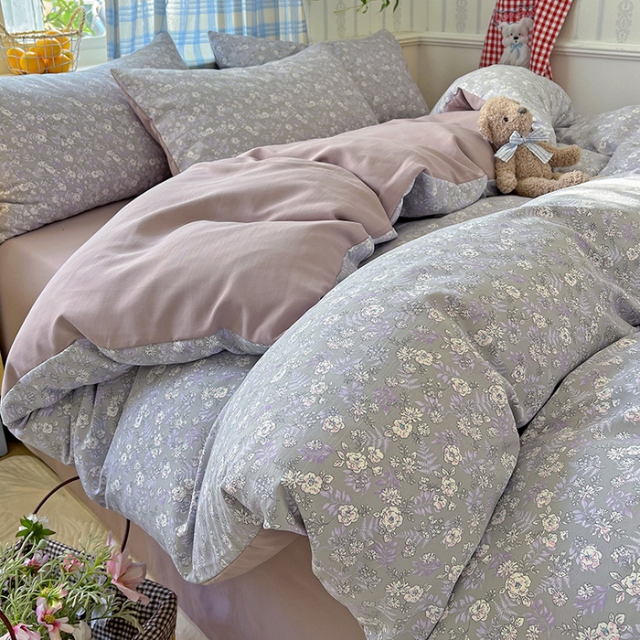 91家纺网 家纺一手货源 找家纺 名品家纺 2025新款加厚高克重人字纹优卡棉双层纱提花四件套（提供买家秀） 紫色花香